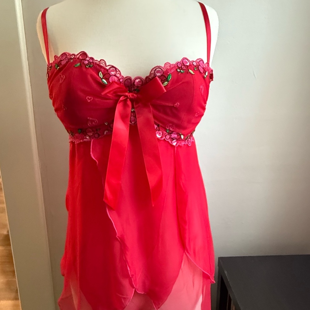 Vintage Victoria’s Secret Babydoll Lingerie Cherry Embroidery 36B Y2K Collector